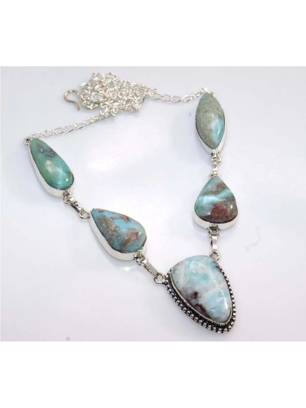 New! Larimar Gemstone Teardrop Sterling Silver Handmade Artisan Necklace